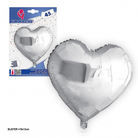 Ballon aluminium coeur pailleté argent 45cm