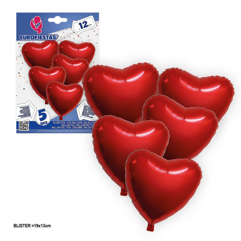Ballon aluminium coeur rouge pailleté 12cm 5pcs