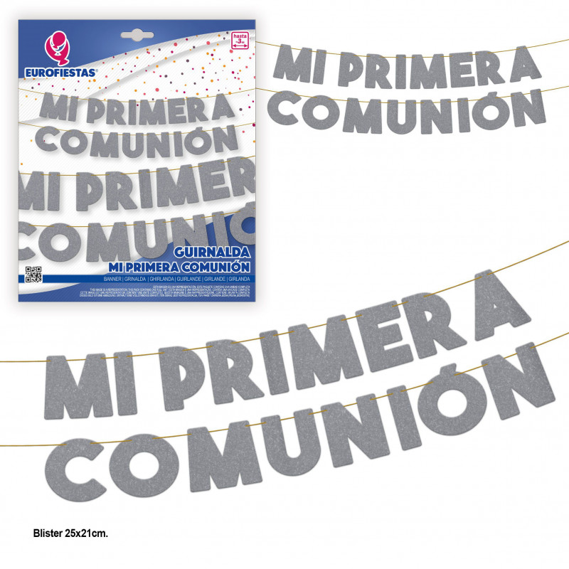 Guirlande ma première communion lettres pailletées argentées