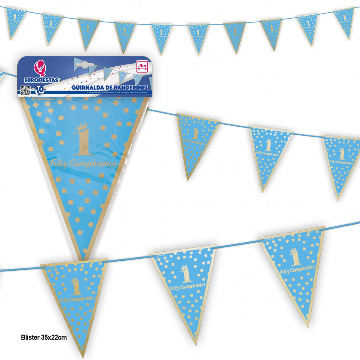 Guirlande de fanions collection joyeuse 1ère anniversaire bleu