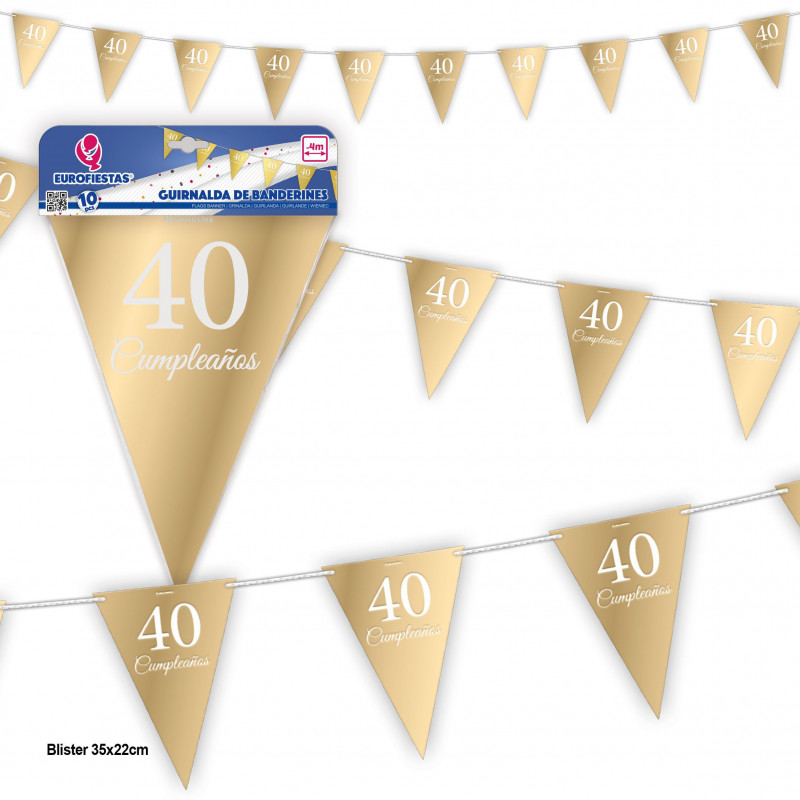 Guirlande de fanions dorés pour le 40e anniversaire