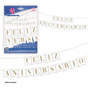 Guirlande drapeaux joyeux anniversaire blanc et or