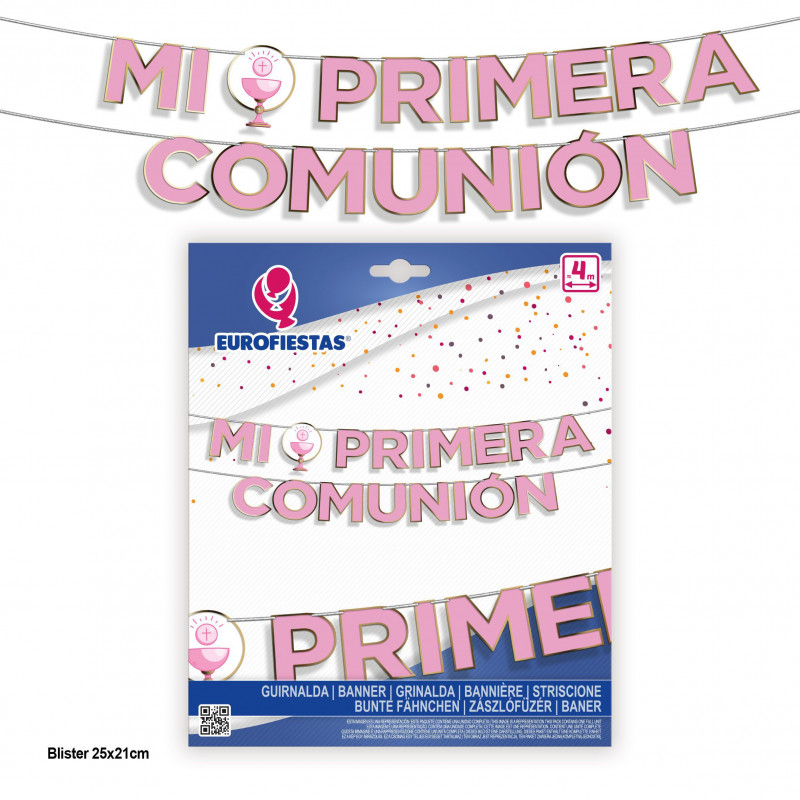 Guirlande de lettres communion calice bord or métallisé rose