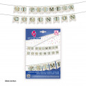 Guirlande de fanions communion floral beige et or métallisé