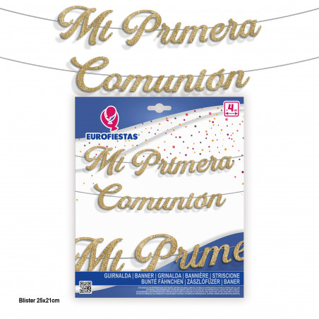 Guirlande lettres communion minuscules paillettes or.