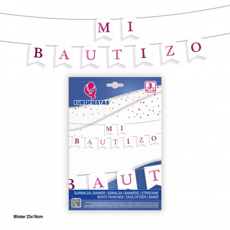Guirlande de baptême blanche et rose métallisée