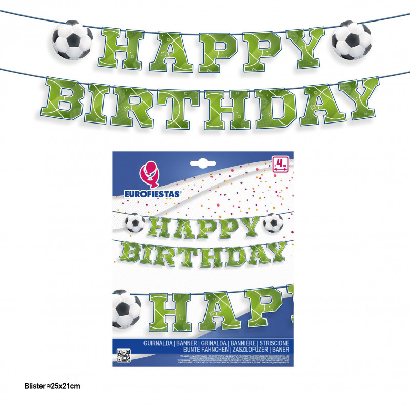 Guirlande lettres joyeux anniversaire football bord bleu