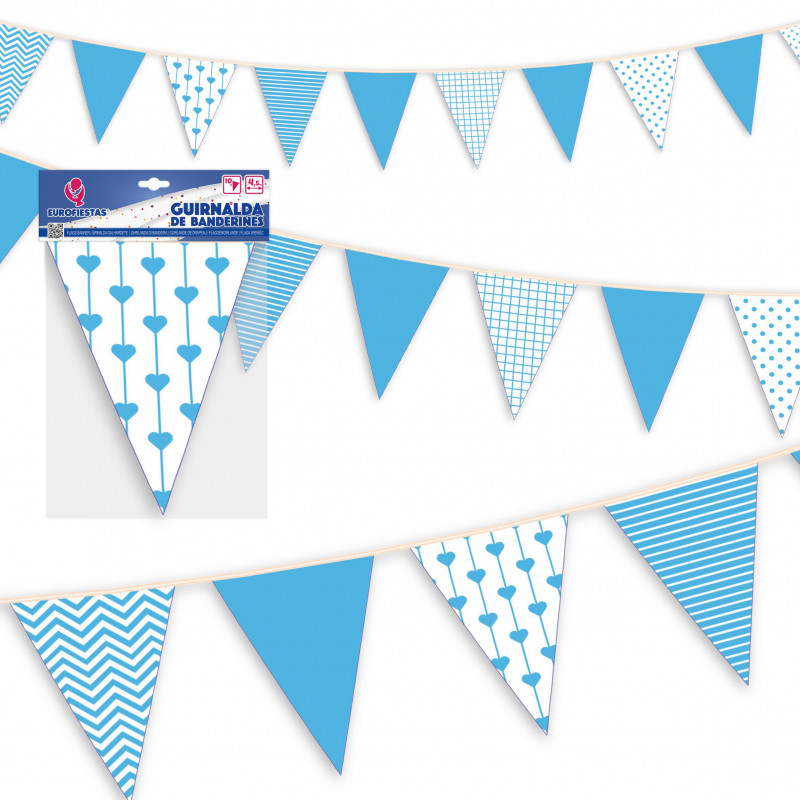 Guirlande de fanions bleus en papier.
