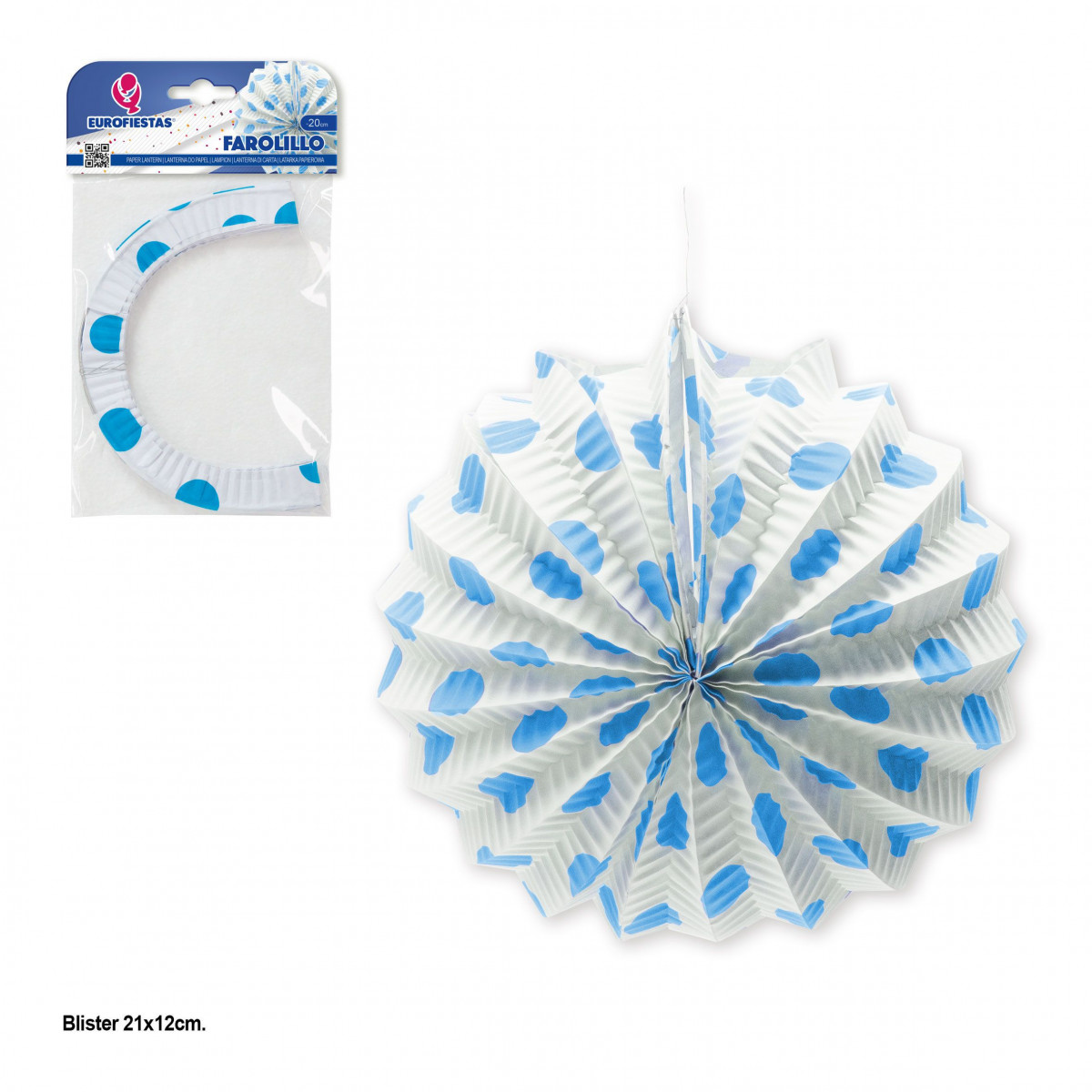 Lanterne blanche à pois bleus