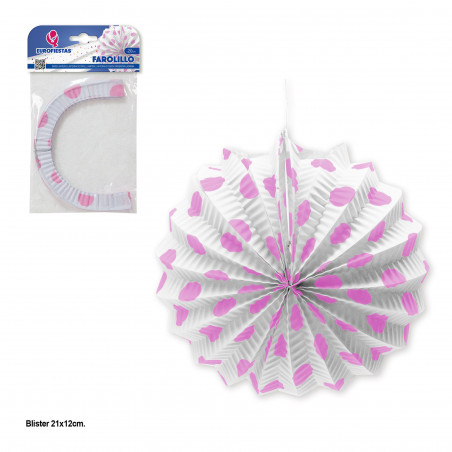 Lanternes blanches à pois rose clair.