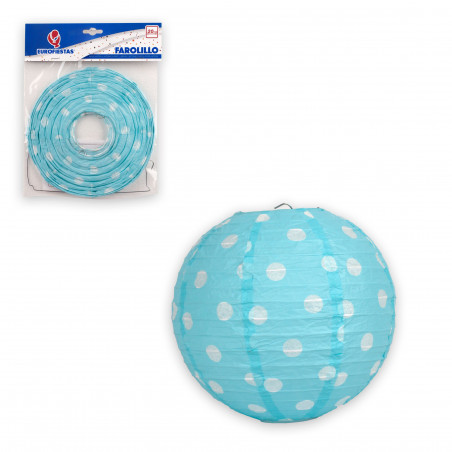 Lanterne ronde de 20 cm à pois bleu clair