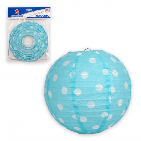Lanterne ronde de 30 cm à pois bleu clair