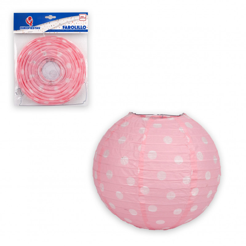 Lanterne ronde 20cm pois rose