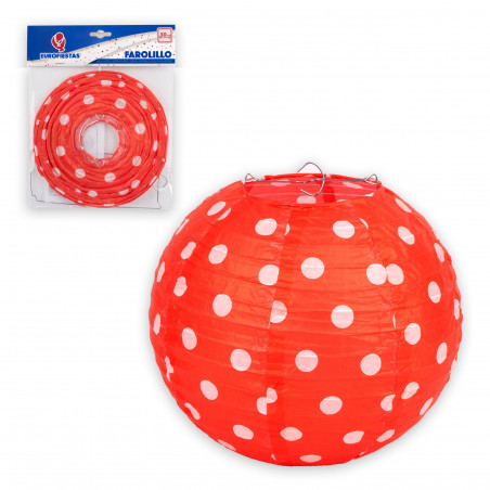 Lanterne ronde 30cm pois rouges