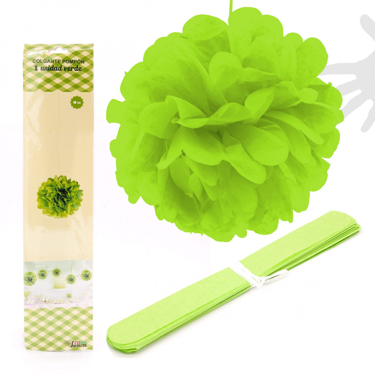 Pendentif pompon 1u.40cm vert