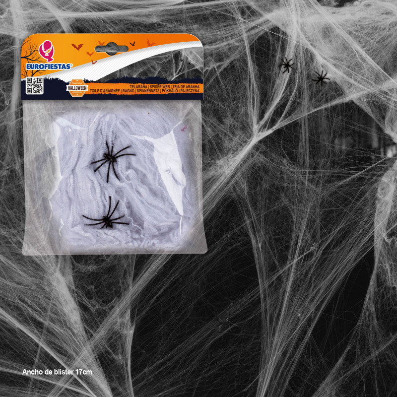 Toile d'araignée décorative Halloween avec araignées 20g blanche.