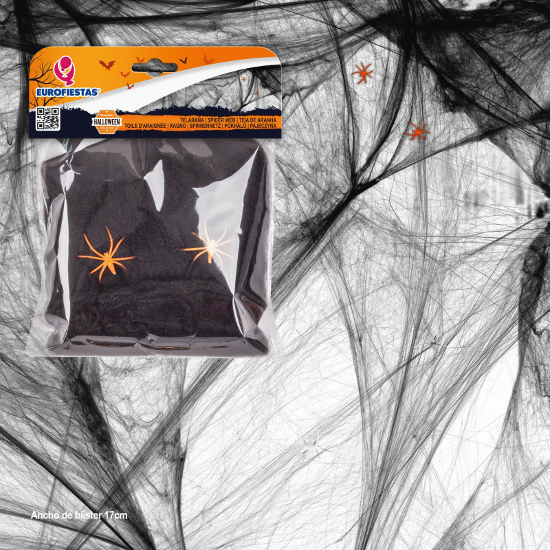 Toile d'araignée décorative Halloween avec araignées 20g noire