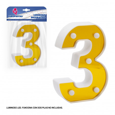 Chiffre LED 16cm doré 3