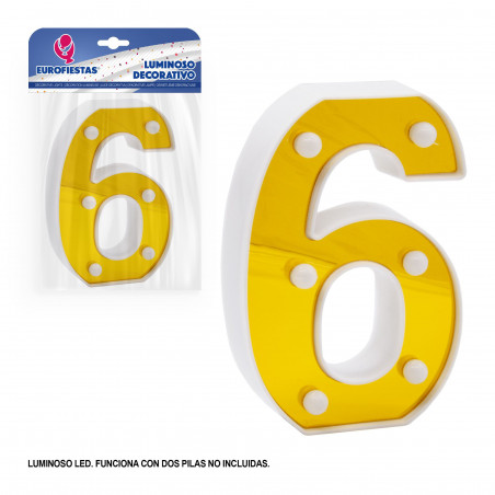 Chiffre LED 16cm doré 6