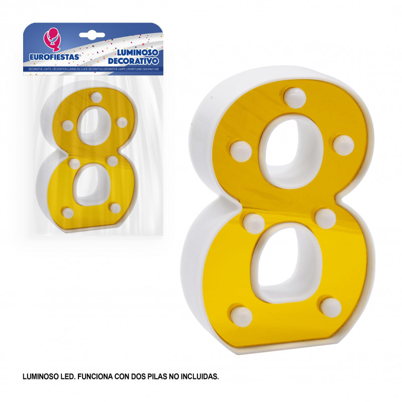 Chiffre LED 16cm doré 8