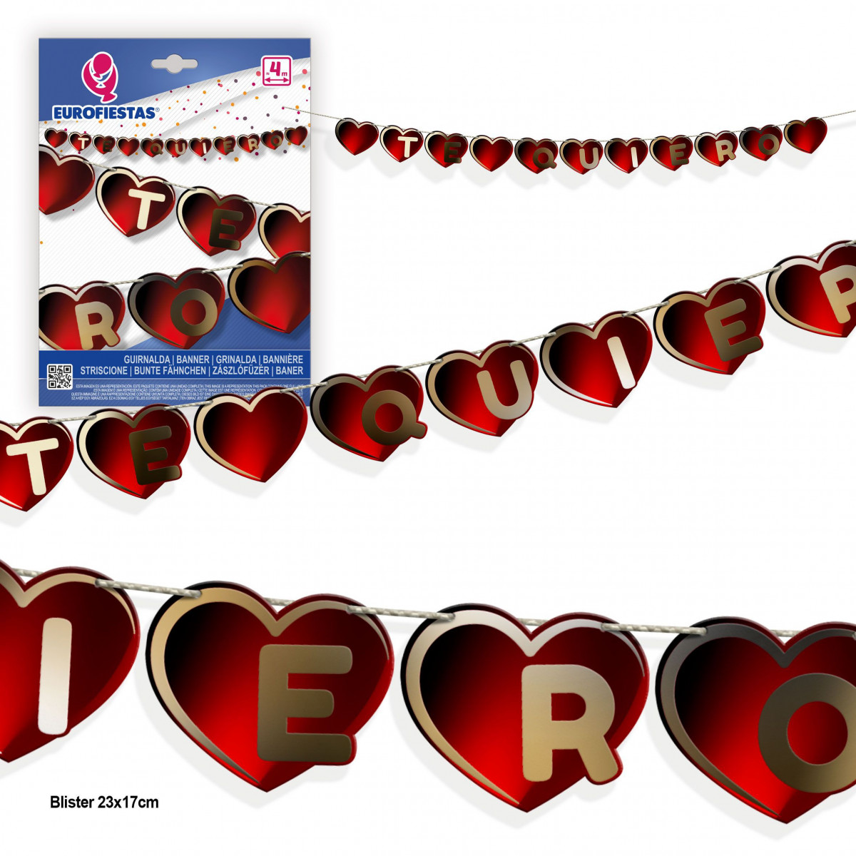 Guirlande coeur je t'aime rouge et or