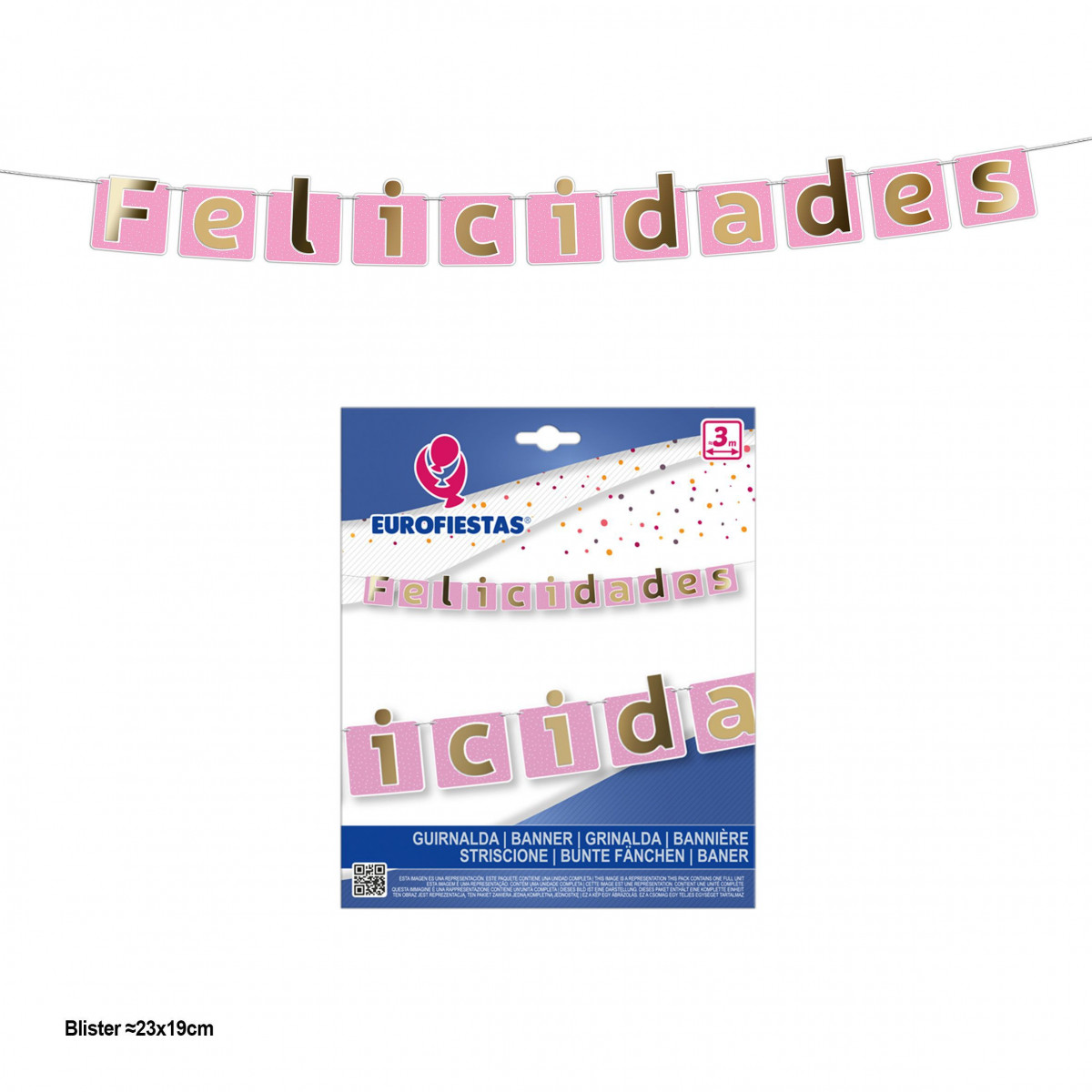 Guirlande « Joyeux anniversaire » avec fanions roses et lettres dorées métallisées