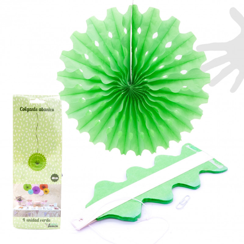 Ensemble de 3 pompons décoratifs verts à suspendre de 40 cm.