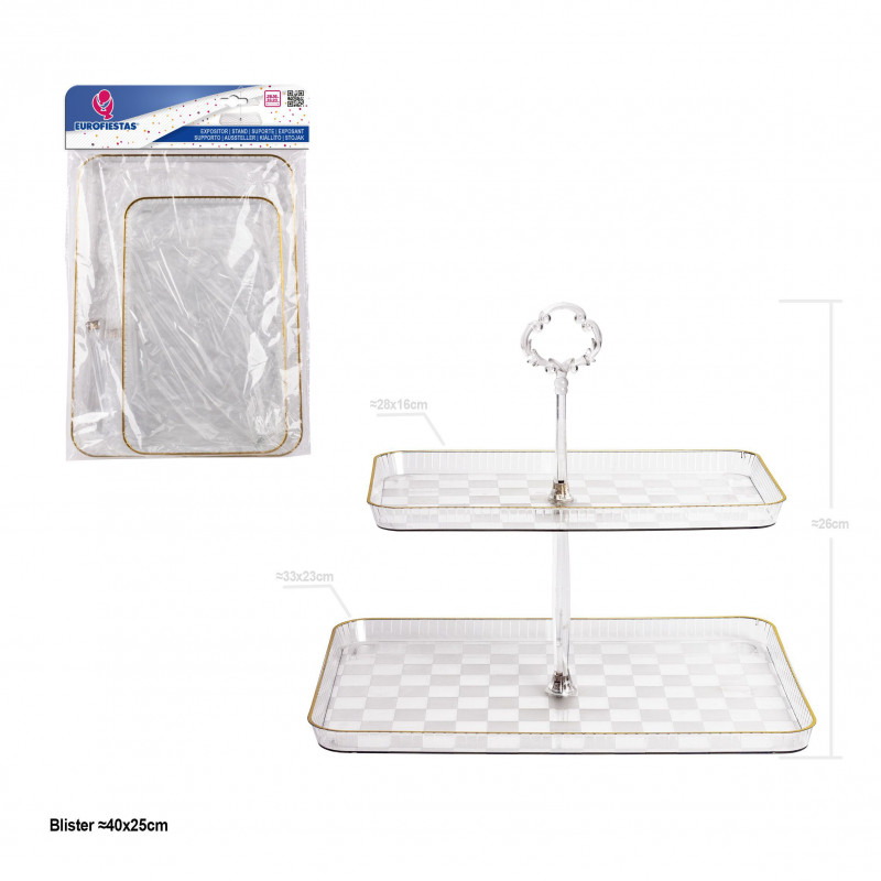 Exposant en plastique rectangulaire 2 étages 33x23+28x16cm