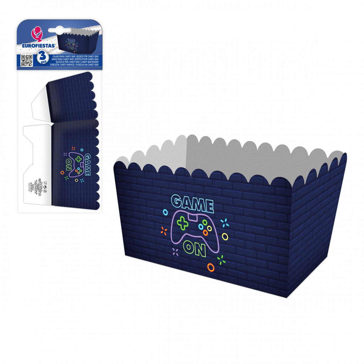 Boîte à pop-corn rectangulaire avec jeu dessus
