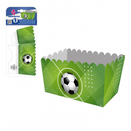 Boîte rectangulaire de pop-corn avec ballon de football sur l'herbe
