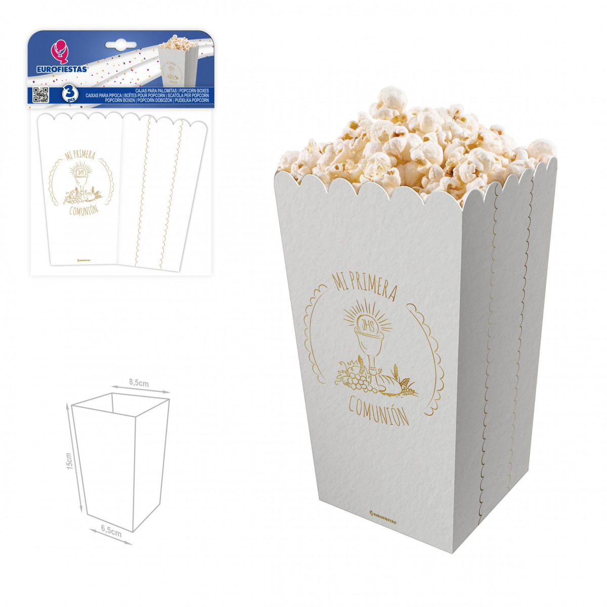 Boîte de pop-corn de communion avec nature morte au calice en or