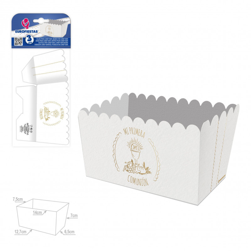 Boîte à pop-corn rectangulaire avec nature morte de communion et calice en or
