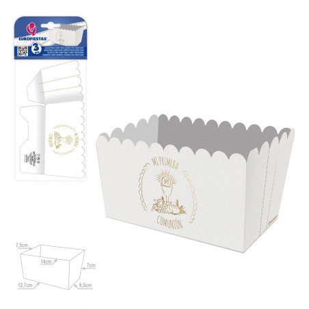 Boîte à pop-corn rectangulaire avec nature morte de communion et calice en or