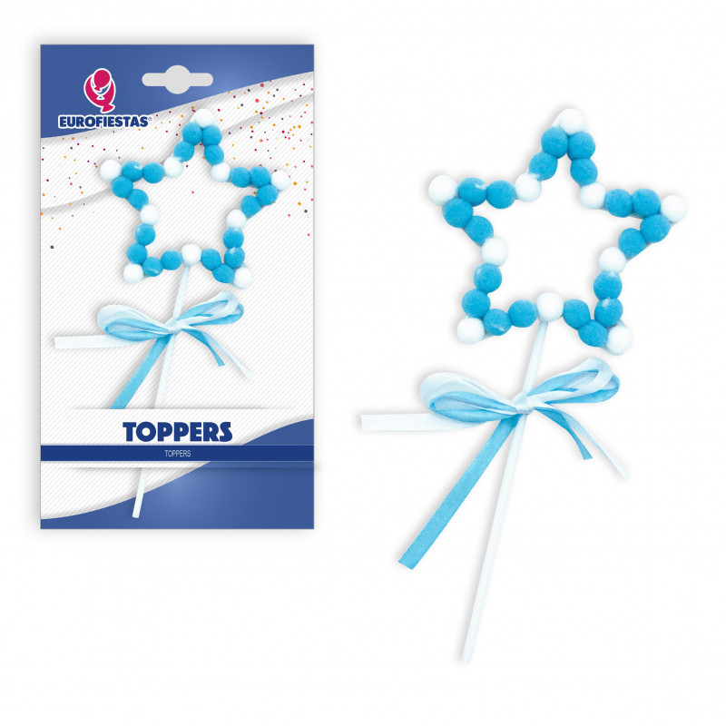 Topper étoile pompon bleu
