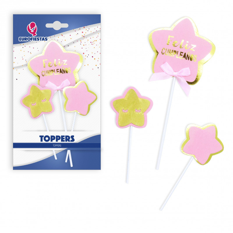 Joyeux anniversaire topper étoiles roses