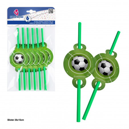 Pailles en Plastique avec Décoration de Football Paquet de 6