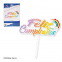 "Topper joyeux anniversaire arc-en-ciel tons"