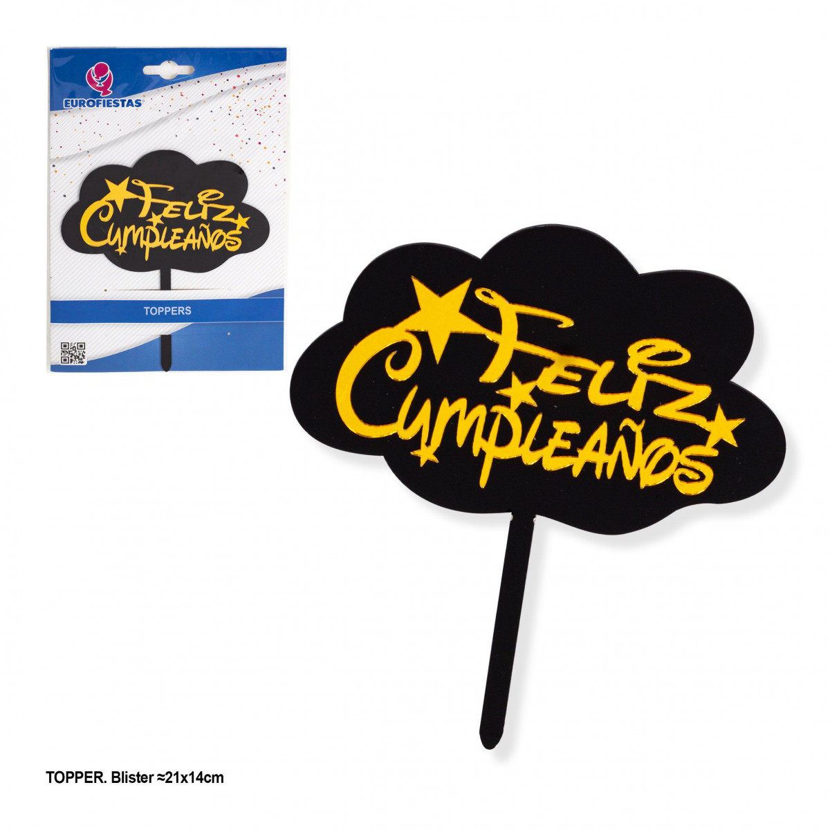 Topper joyeux anniversaire nuage noir et or