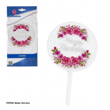 Topper joyeux anniversaire fleurs circulaires