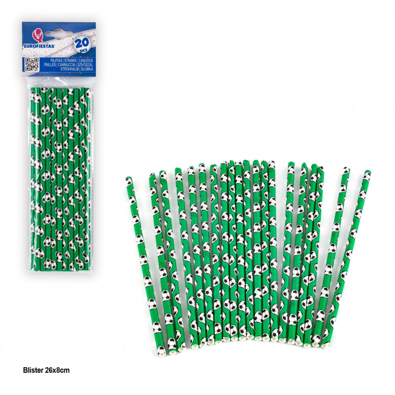 Pailles en papier avec design de football Pack de 20 pour fêtes