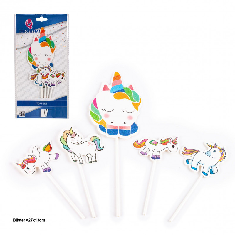 Topper licornes couleurs vives 5pcs
