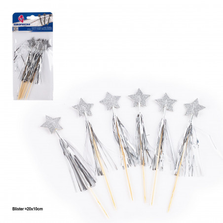 Topper palmiers métallisés avec étoile 6pcs argent