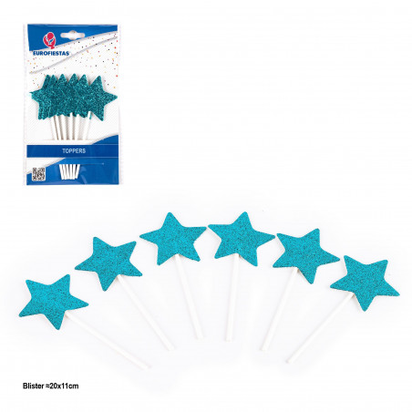 Topper étoiles paillettes bleues 6pcs