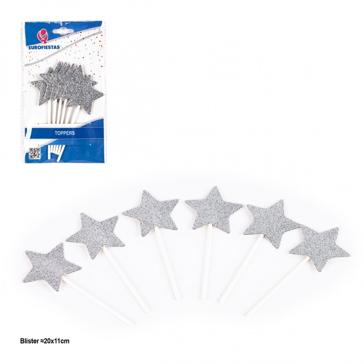 Topper étoiles paillettes argent 6pcs