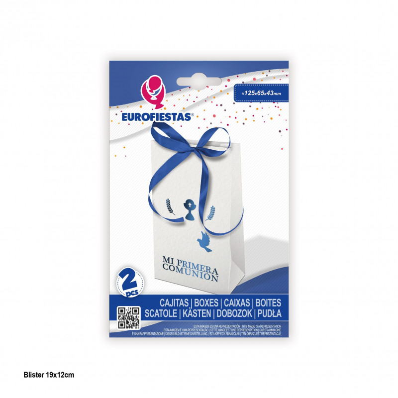 Boîte de 125x65x43mm avec noeud de communion bleu métallisé
