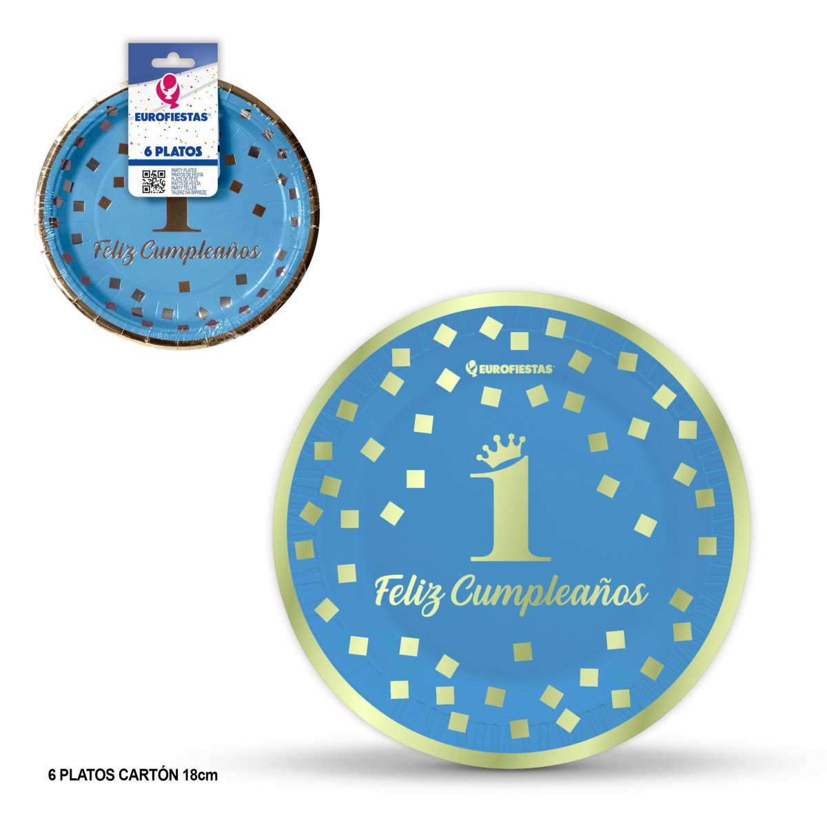 Assiette 18cm collection joyeux 1er anniversaire bleu