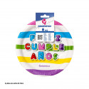 Assiette 18cm collection rayures colorées joyeux anniversaire