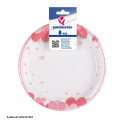 Assiette 8pcs 18cm chou rose coeurs amour