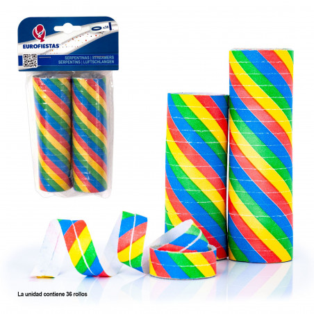 Serpentins 36 rouleaux arc-en-ciel