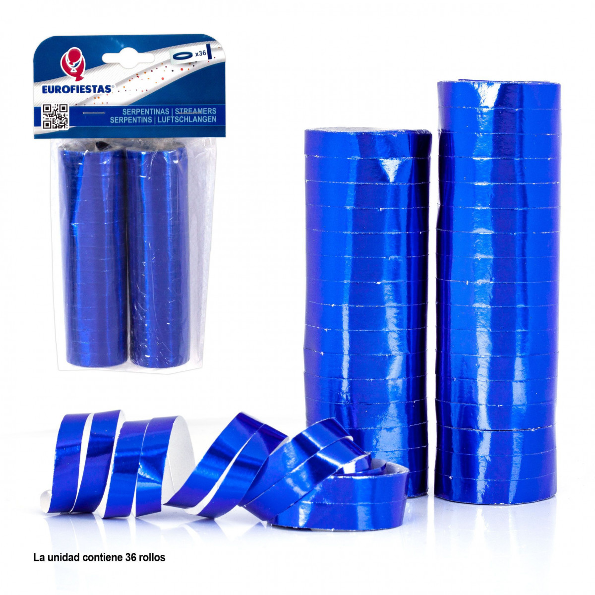 Serpentins métallisés bleus 36 rouleaux